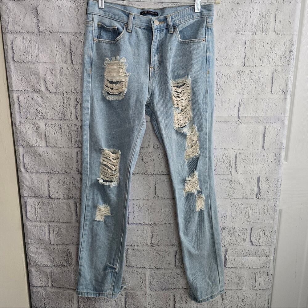 Brandy Melville Distressed Light Wash Straight Leg High Rise Jeans Size Small